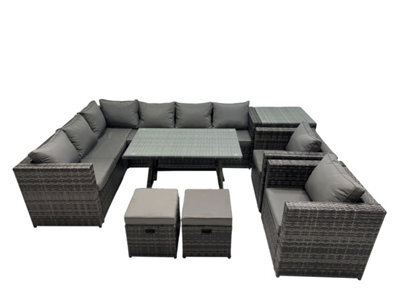 Fimous 10-Seater Outdoor Pe Rattan Sofa Set With Dining Table Patio Garden Furniture Sets With 2 Chair 2 Small Stools Side Table - image 1