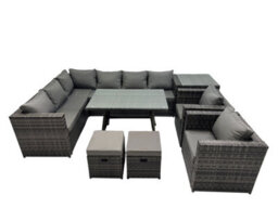 Fimous 10-Seater Outdoor Pe Rattan Sofa Set With Dining Table Patio Garden Furniture Sets With 2 Chair 2 Small Stools Side Table - thumbnail 1