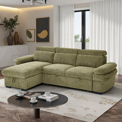Furnishings For Less UK Blake Universal Corner 4 Seater Fabric Sofa Bed Green - image 1