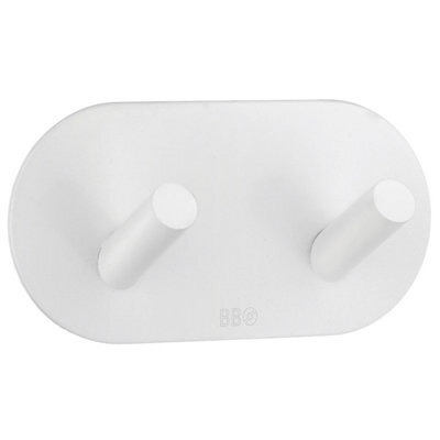 Beslagsboden - Design Double Hook In Matt White Stainless Steel Self-Adhesive