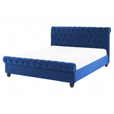 Beliani Bed Velvet Avallon 160 X 200 Cm (Eu King Size) Navy Blue - image 1