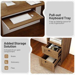 Costway 168Cm L-Shaped Computer Desk Modern Office Desk W/ Power Outlets-Natural - thumbnail 5