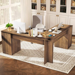 Costway 168Cm L-Shaped Computer Desk Modern Office Desk W/ Power Outlets-Natural - thumbnail 7