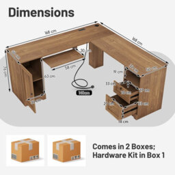Costway 168Cm L-Shaped Computer Desk Modern Office Desk W/ Power Outlets-Natural - thumbnail 9