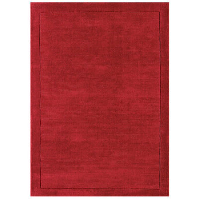 Red  Contrast Smooth Border Handmade Modern Plain Textured Wool Rug- 160Cm X 230Cm (5Ft. 2In. X 7Ft. 6In.) - image 1