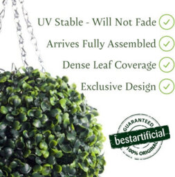 Pair Of Best Artificial 36Cm Green Boxwood Buxus Grass Hanging Basket Topiary Ball - Suitable For Outdoor Use - thumbnail 2