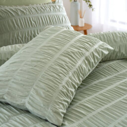 Catherine Lansfield Bedding Seersucker Embellished Duvet Cover Set With Pillowcases Sage Green - thumbnail 2