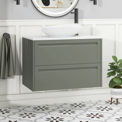 Royal Bathrooms Royal Bathroom Elmore 800mm Matt Green Wall Mounted Countertop Bathroom Vanity Unit 2 Drawer With Nova Basin - image 1