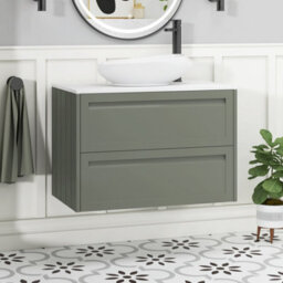 Royal Bathrooms Royal Bathroom Elmore 800mm Matt Green Wall Mounted Countertop Bathroom Vanity Unit 2 Drawer With Nova Basin - thumbnail 1