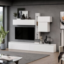 Decorotika Avignon Moduler Modern Tv Unit Wall Mount  Customizable Layout High Gloss White - thumbnail 3