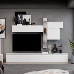 Decorotika Avignon Moduler Modern Tv Unit Wall Mount  Customizable Layout High Gloss White