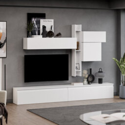 Decorotika Avignon Moduler Modern Tv Unit Wall Mount  Customizable Layout High Gloss White - thumbnail 2