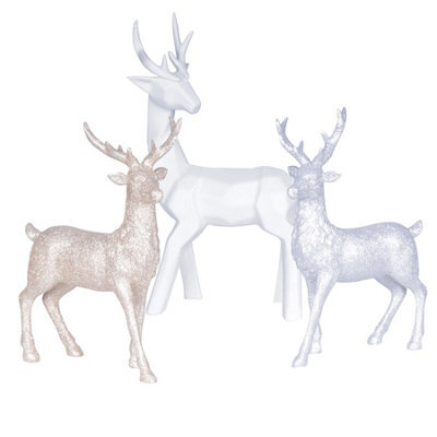 Set Of 3 Glitter Reindeer Ornaments - White, Silver & Gold Sparkly Shimmering Festive Christmas Xmas Figurine Home Decorations - image 1