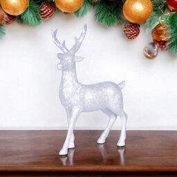 Set Of 3 Glitter Reindeer Ornaments - White, Silver & Gold Sparkly Shimmering Festive Christmas Xmas Figurine Home Decorations - thumbnail 5