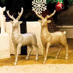 Set Of 3 Glitter Reindeer Ornaments - White, Silver & Gold Sparkly Shimmering Festive Christmas Xmas Figurine Home Decorations - thumbnail 2