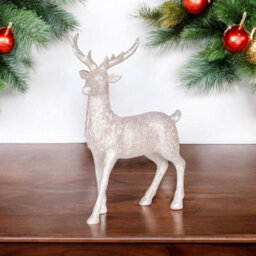 Set Of 3 Glitter Reindeer Ornaments - White, Silver & Gold Sparkly Shimmering Festive Christmas Xmas Figurine Home Decorations - thumbnail 4