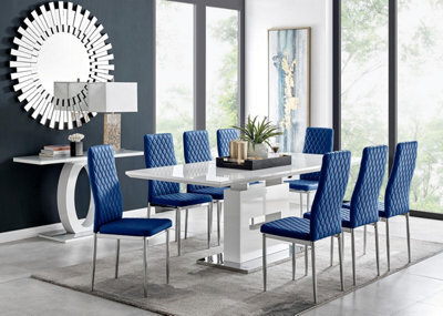 Furniturebox Uk Arezzo Large Extending Dining Table And 8 Navy Velvet Milan Chairs - image 1