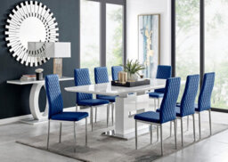 Furniturebox Uk Arezzo Large Extending Dining Table And 8 Navy Velvet Milan Chairs