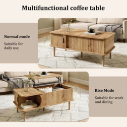 Btm Retro Coffee Table With Lift Top Sliding Door Wood Look Finish Vertical Grooves Wooden Legs Living Room Table - thumbnail 5
