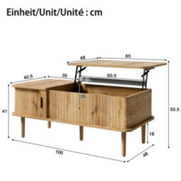 Btm Retro Coffee Table With Lift Top Sliding Door Wood Look Finish Vertical Grooves Wooden Legs Living Room Table - thumbnail 9