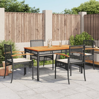 Berkfield 5 Piece Garden Dining Set With Cushions Black Poly Rattan - image 1