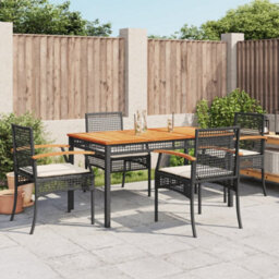 Berkfield 5 Piece Garden Dining Set With Cushions Black Poly Rattan
