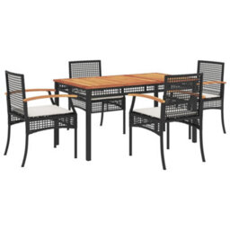 Berkfield 5 Piece Garden Dining Set With Cushions Black Poly Rattan - thumbnail 2