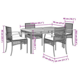Berkfield 5 Piece Garden Dining Set With Cushions Black Poly Rattan - thumbnail 8