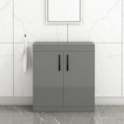 Royal Bathrooms Turin 800mm Indigo Grey Gloss Floor Standing Worktop Vanity Unit - 2 Doors With Matt Black Handle - image 1