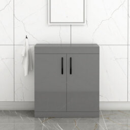 Royal Bathrooms Turin 800mm Indigo Grey Gloss Floor Standing Worktop Vanity Unit - 2 Doors With Matt Black Handle - thumbnail 1