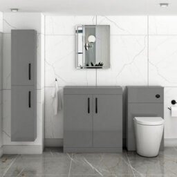 Royal Bathrooms Turin 800mm Indigo Grey Gloss Floor Standing Worktop Vanity Unit - 2 Doors With Matt Black Handle - thumbnail 2