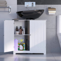 Bathroom Under Sink Cabinet White Bathroom Cabinet Shelf Cupboard Storage - thumbnail 3