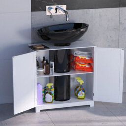 Bathroom Under Sink Cabinet White Bathroom Cabinet Shelf Cupboard Storage - thumbnail 4