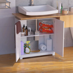 Bathroom Under Sink Cabinet White Bathroom Cabinet Shelf Cupboard Storage - thumbnail 6