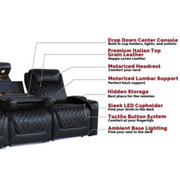 Valencia Oslo Xl Console Edition Home Theater Seating Row Of 3 With Dropdown Center Black Nappa Leather Power Control - thumbnail 5