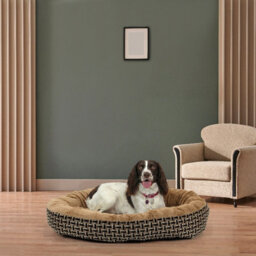 Actiaspet Large Deluxe Orthopaedic Soft Dog Bed Pet Warm Basket Fleece Lining Cushion Puppy Cat (Black & Brown) - thumbnail 4