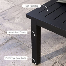 Outsunny Aluminium Outdoor Coffee Table Patio Table With Slat Top, Black - thumbnail 4