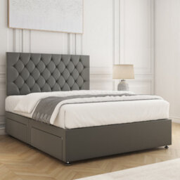 Bsspoke Mia Divan Bed Set Grey Plush Velvet 24Inch Headboard 2 Drawers Same Side & Memory Foam Spring Mattress In All Sizes - thumbnail 3