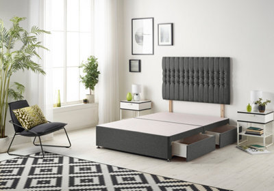 Somnior Beds Somnior Galaxy Tweed Charcoal Divan Bed Base With 4 Drawers And Headboard - Small Double - image 1