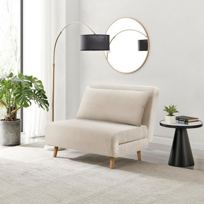 Furniturebox Uk Bobby Cream Jumbo Corduroy Single Folding Sofa Bed Chair - image 1
