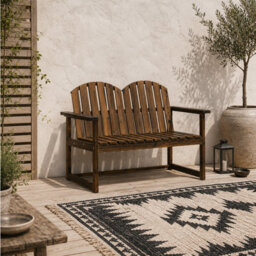 Wyld Haus Rozi Wood 2-Seater Outdoor Garden Bench With Slatted Back And Armrests, Carbonised Finish - thumbnail 1
