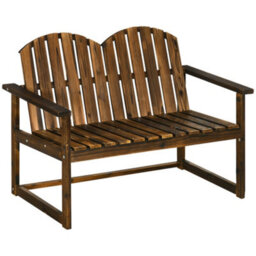 Wyld Haus Rozi Wood 2-Seater Outdoor Garden Bench With Slatted Back And Armrests, Carbonised Finish - thumbnail 2