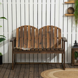 Wyld Haus Rozi Wood 2-Seater Outdoor Garden Bench With Slatted Back And Armrests, Carbonised Finish - thumbnail 7