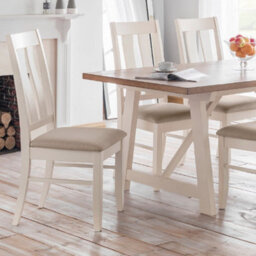 Julian Bowen Pair Of Pembroke Ivory Dining Chairs, Wood, Grey Upholstered Padded Seat, Set Of 2, Height: 104.5 X Width: 47 X Depth: 58.5Cm