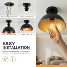 Industrial-Semi Flush Mount Vintage Ceiling Light Metal 21cm Dome Lampshade Pendant Light for Farmhouse Porch Kitcen - thumbnail 4