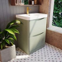 Balterley Dunwood Modern Bathroom Floor Standing 2 Drawer Vanity Unit & Ceramic Basin, Satin Green, 600mm - thumbnail 4