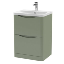 Balterley Dunwood Modern Bathroom Floor Standing 2 Drawer Vanity Unit & Ceramic Basin, Satin Green, 600mm