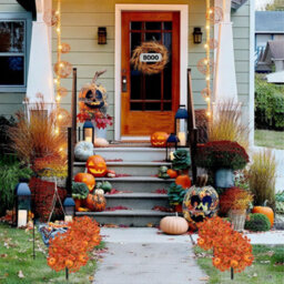 Amorly 2 Pcs Fall Pumpkin Artificial Flowers With Ground Stakes For Outdoor Autumn Fake Shrubs Bushes With Eucalyptus Leaves Pumpkin - thumbnail 6