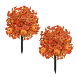 Amorly 2 Pcs Fall Pumpkin Artificial Flowers With Ground Stakes For Outdoor Autumn Fake Shrubs Bushes With Eucalyptus Leaves Pumpkin - thumbnail 1