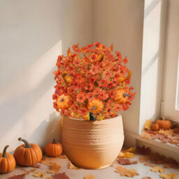 Amorly 2 Pcs Fall Pumpkin Artificial Flowers With Ground Stakes For Outdoor Autumn Fake Shrubs Bushes With Eucalyptus Leaves Pumpkin - thumbnail 7